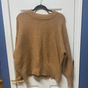 Zara Women’s SZ M Crop Balloon Sleeve Brown Knit Sweater Top Alpaca.